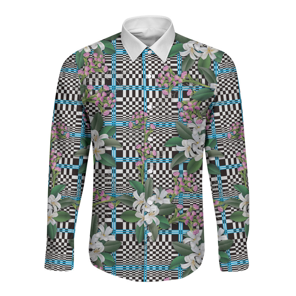 Blue Binakol Motifs With Jasminum Sambac Long Sleeve Button Shirt Mabuhay Philippines Festival DT05 Unisex Blue - Polynesian Pride