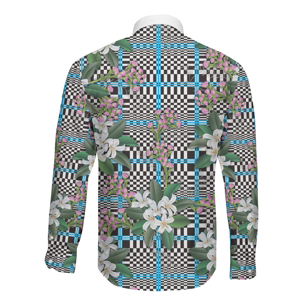 Blue Binakol Motifs With Jasminum Sambac Long Sleeve Button Shirt Mabuhay Philippines Festival DT05 - Polynesian Pride