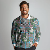 Blue Binakol Motifs With Jasminum Sambac Long Sleeve Polo Shirt Mabuhay Philippines Festival DT05 - Polynesian Pride