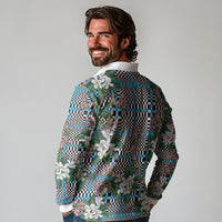 Blue Binakol Motifs With Jasminum Sambac Long Sleeve Polo Shirt Mabuhay Philippines Festival DT05 - Polynesian Pride