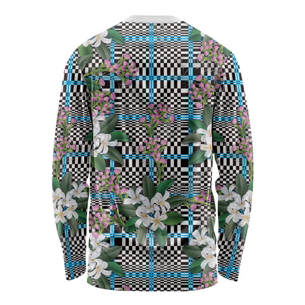 Blue Binakol Motifs With Jasminum Sambac Long Sleeve Shirt Mabuhay Philippines Festival DT05 - Polynesian Pride