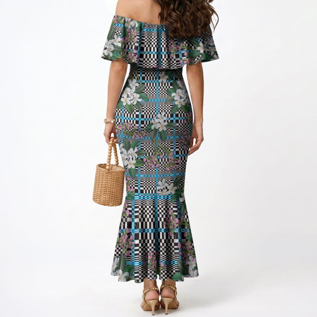 Blue Binakol Motifs With Jasminum Sambac Mermaid Dress Mabuhay Philippines Festival DT05 - Polynesian Pride