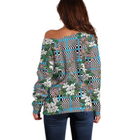 Blue Binakol Motifs With Jasminum Sambac Off Shoulder Sweater Mabuhay Philippines Festival DT05 - Polynesian Pride