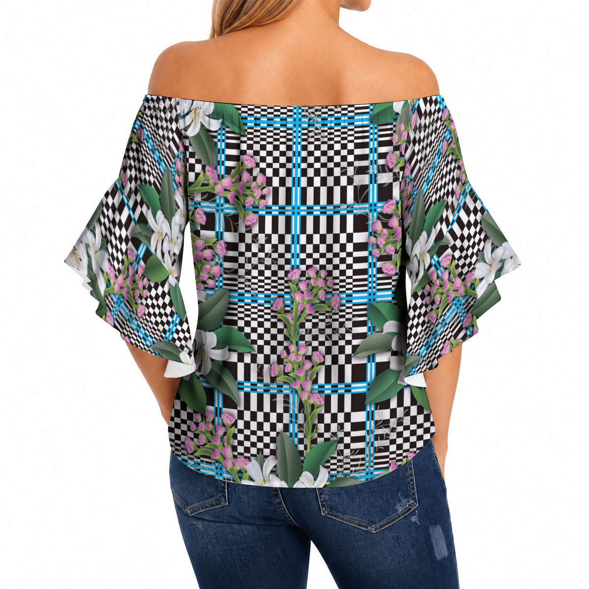 Blue Binakol Motifs With Jasminum Sambac Off Shoulder Wrap Waist Top Mabuhay Philippines Festival DT05 - Polynesian Pride