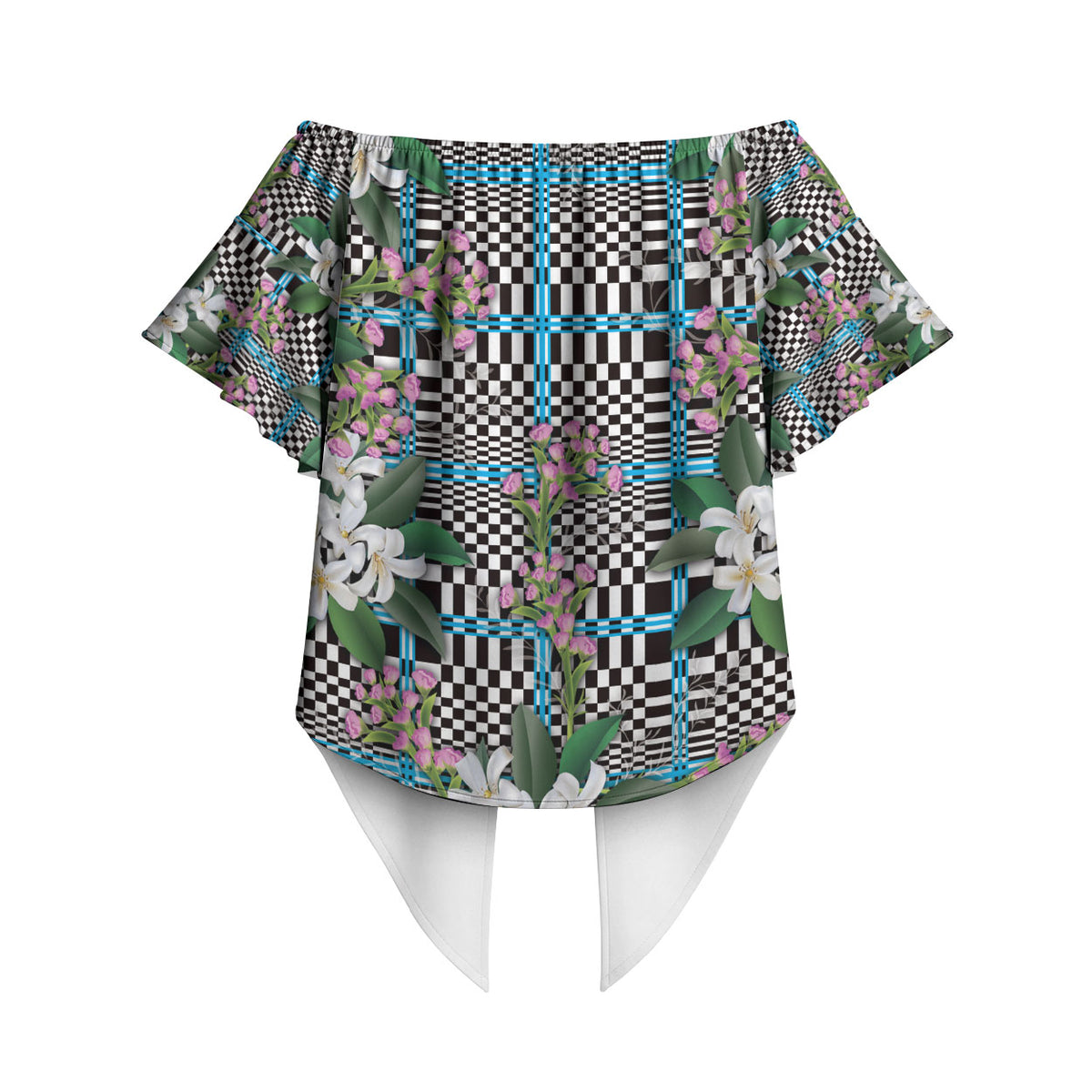 Blue Binakol Motifs With Jasminum Sambac Off Shoulder Wrap Waist Top Mabuhay Philippines Festival DT05 - Polynesian Pride