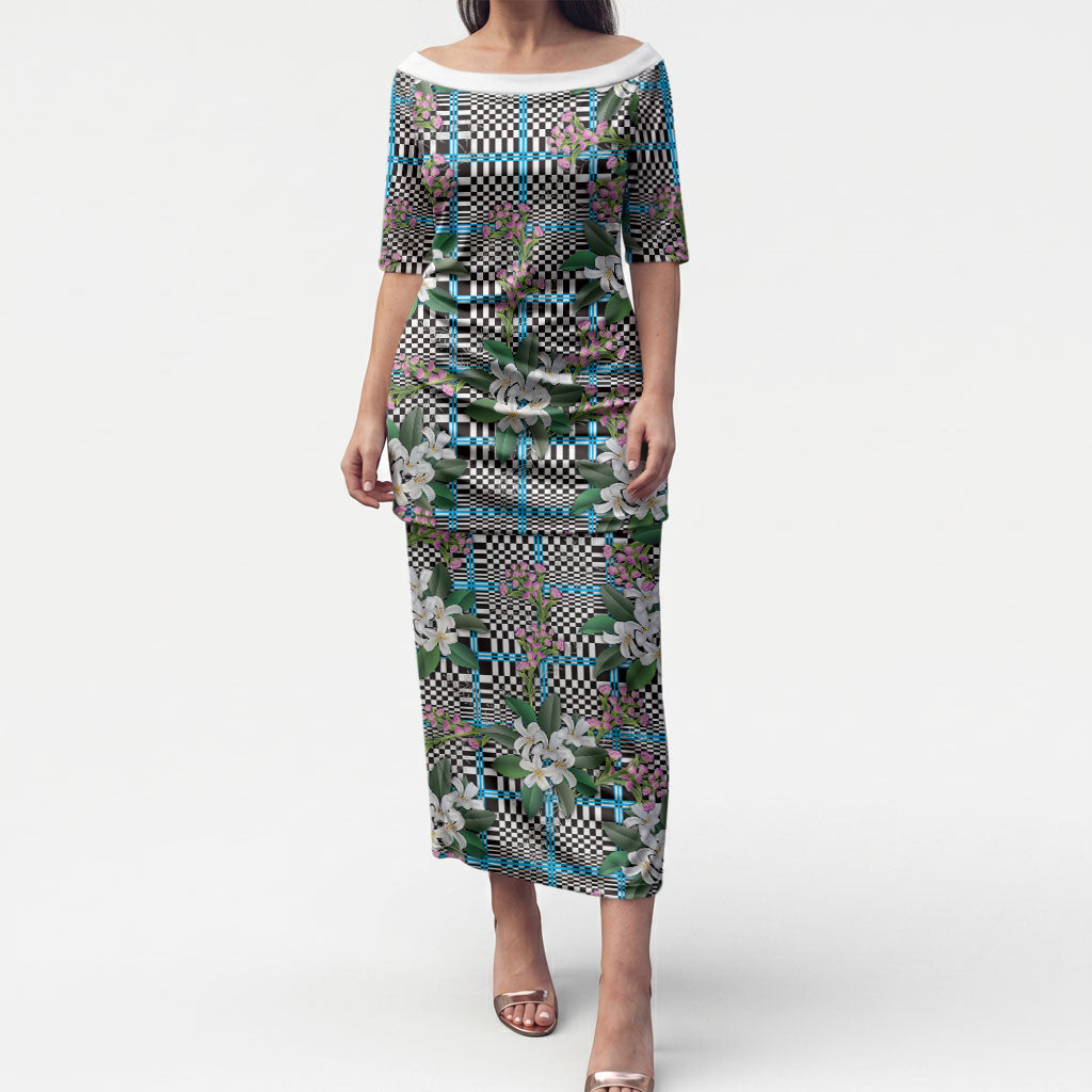 Blue Binakol Motifs With Jasminum Sambac Puletasi Mabuhay Philippines Festival DT05 Long Dress Blue - Polynesian Pride