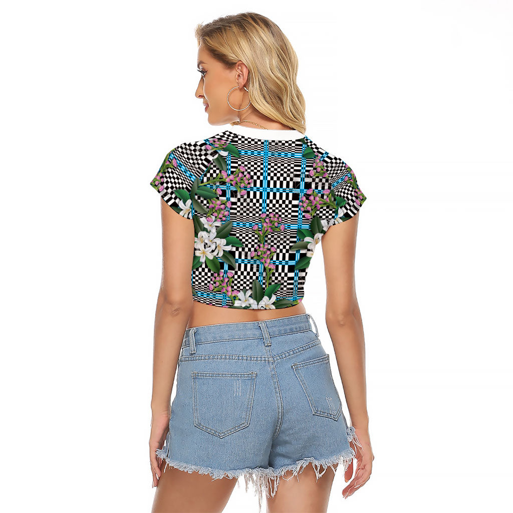 Blue Binakol Motifs With Jasminum Sambac Raglan Cropped T Shirt Mabuhay Philippines Festival DT05 - Polynesian Pride