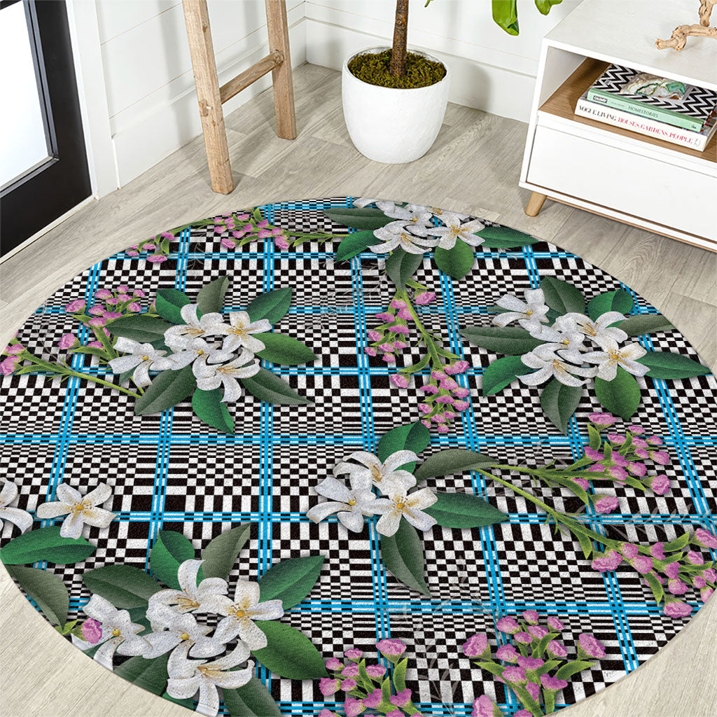 Blue Binakol Motifs With Jasminum Sambac Round Carpet Mabuhay Philippines Festival DT05 Blue - Polynesian Pride