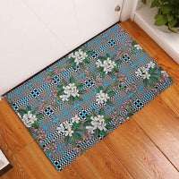 Blue Binakol Motifs With Jasminum Sambac Rubber Doormat Mabuhay Philippines Festival DT05 - Polynesian Pride