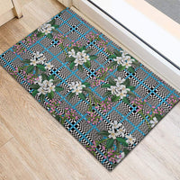 Blue Binakol Motifs With Jasminum Sambac Rubber Doormat Mabuhay Philippines Festival DT05 - Polynesian Pride