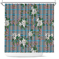 Blue Binakol Motifs With Jasminum Sambac Shower Curtain Mabuhay Philippines Festival DT05 Blue - Polynesian Pride