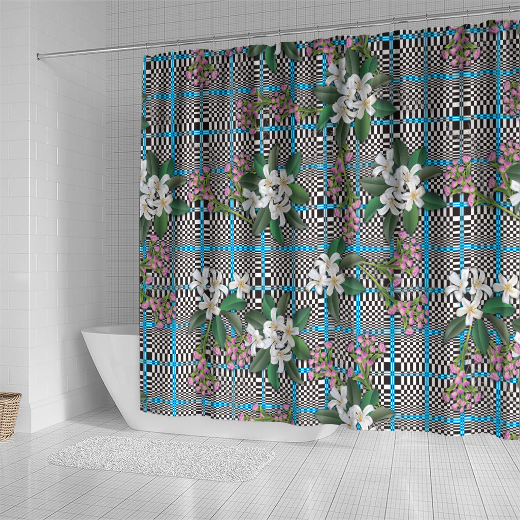 Blue Binakol Motifs With Jasminum Sambac Shower Curtain Mabuhay Philippines Festival DT05 - Polynesian Pride
