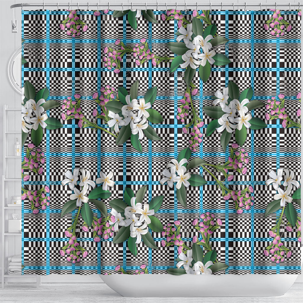 Blue Binakol Motifs With Jasminum Sambac Shower Curtain Mabuhay Philippines Festival DT05 - Polynesian Pride