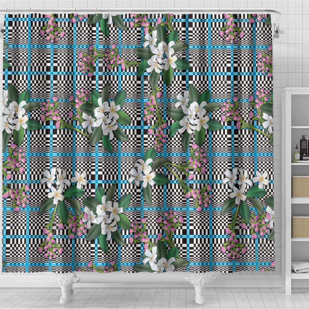 Blue Binakol Motifs With Jasminum Sambac Shower Curtain Mabuhay Philippines Festival DT05 - Polynesian Pride