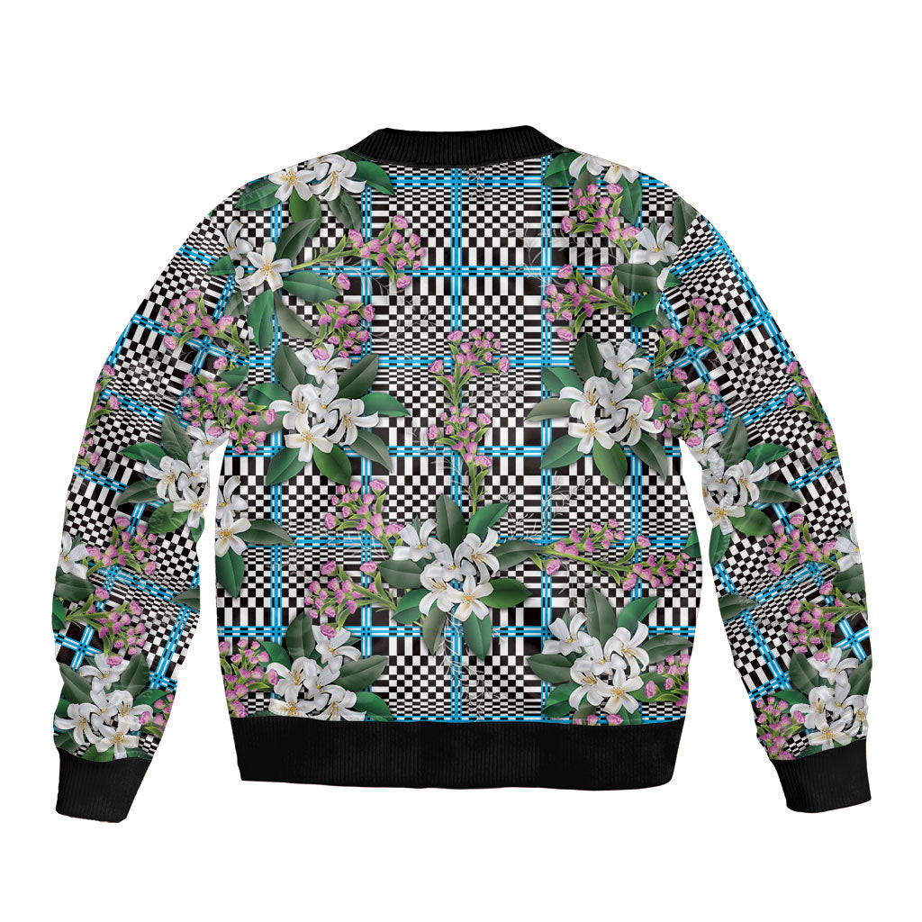 Blue Binakol Motifs With Jasminum Sambac Sleeve Zip Bomber Jacket Mabuhay Philippines Festival DT05 - Polynesian Pride