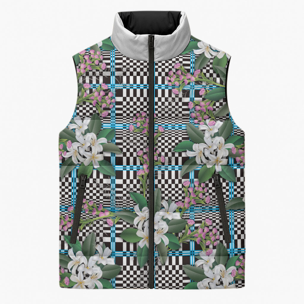 Blue Binakol Motifs With Jasminum Sambac Sleeveless Puffer Jacket Mabuhay Philippines Festival DT05 Unisex Blue - Polynesian Pride