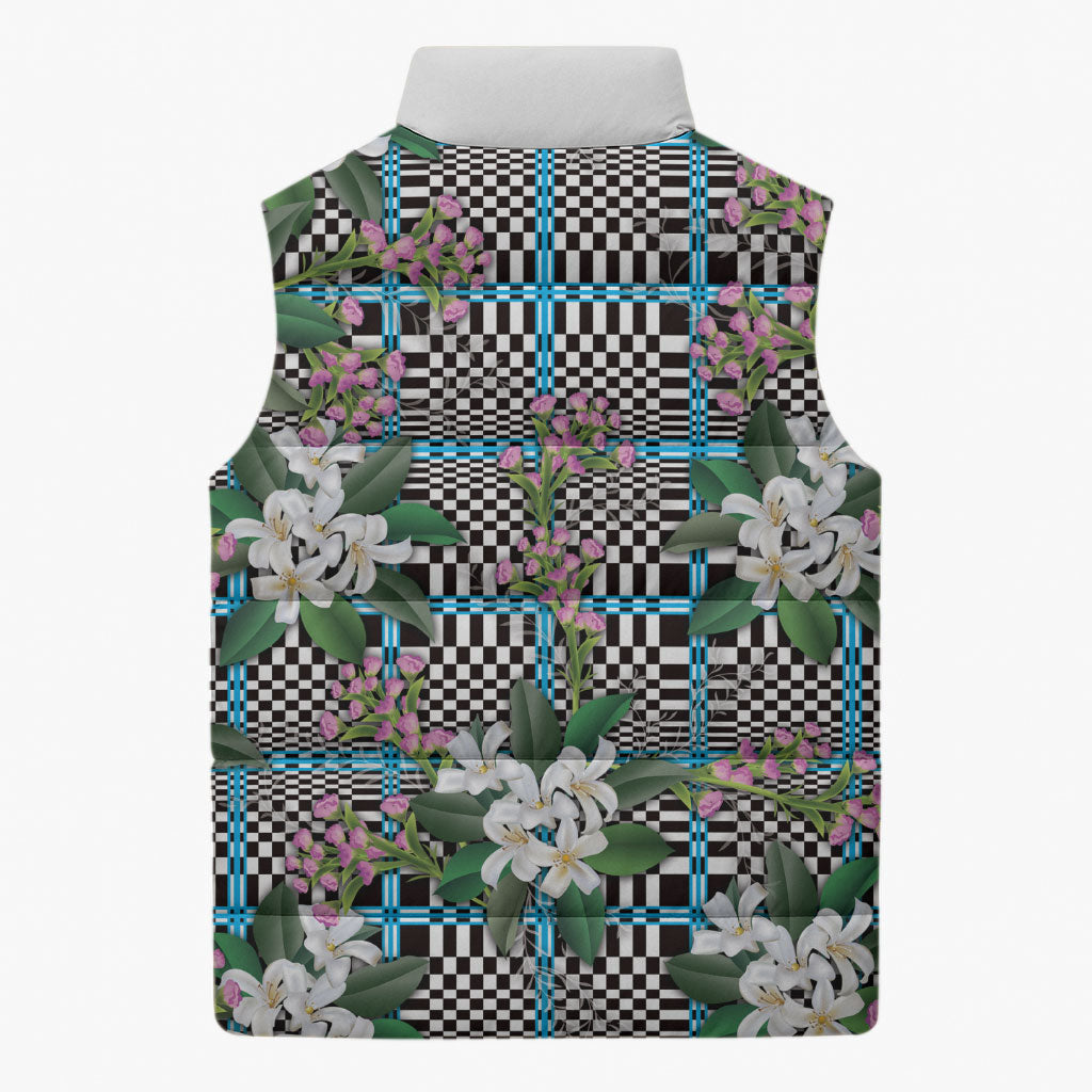 Blue Binakol Motifs With Jasminum Sambac Sleeveless Puffer Jacket Mabuhay Philippines Festival DT05 - Polynesian Pride