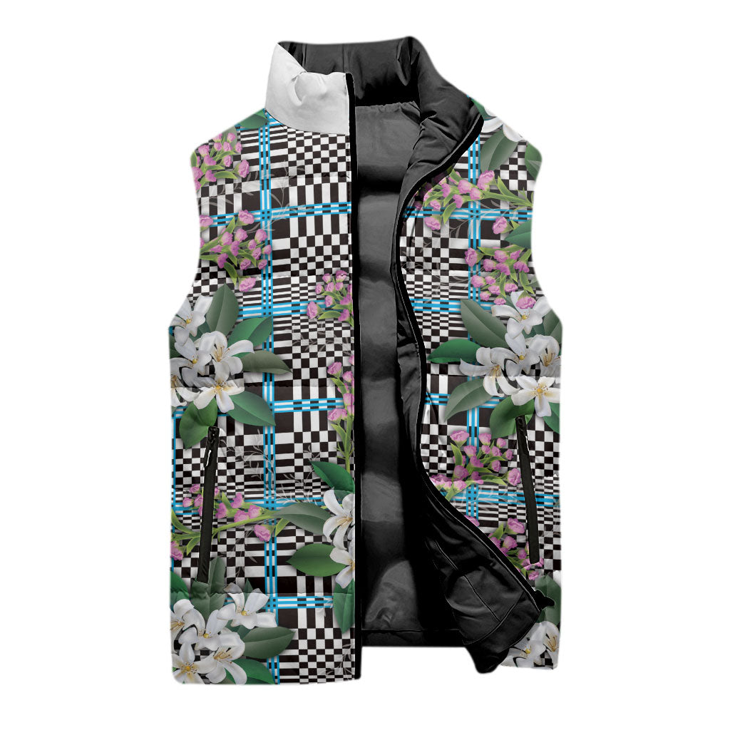 Blue Binakol Motifs With Jasminum Sambac Sleeveless Puffer Jacket Mabuhay Philippines Festival DT05 - Polynesian Pride