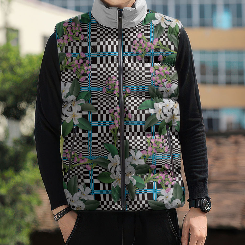 Blue Binakol Motifs With Jasminum Sambac Sleeveless Puffer Jacket Mabuhay Philippines Festival DT05 - Polynesian Pride