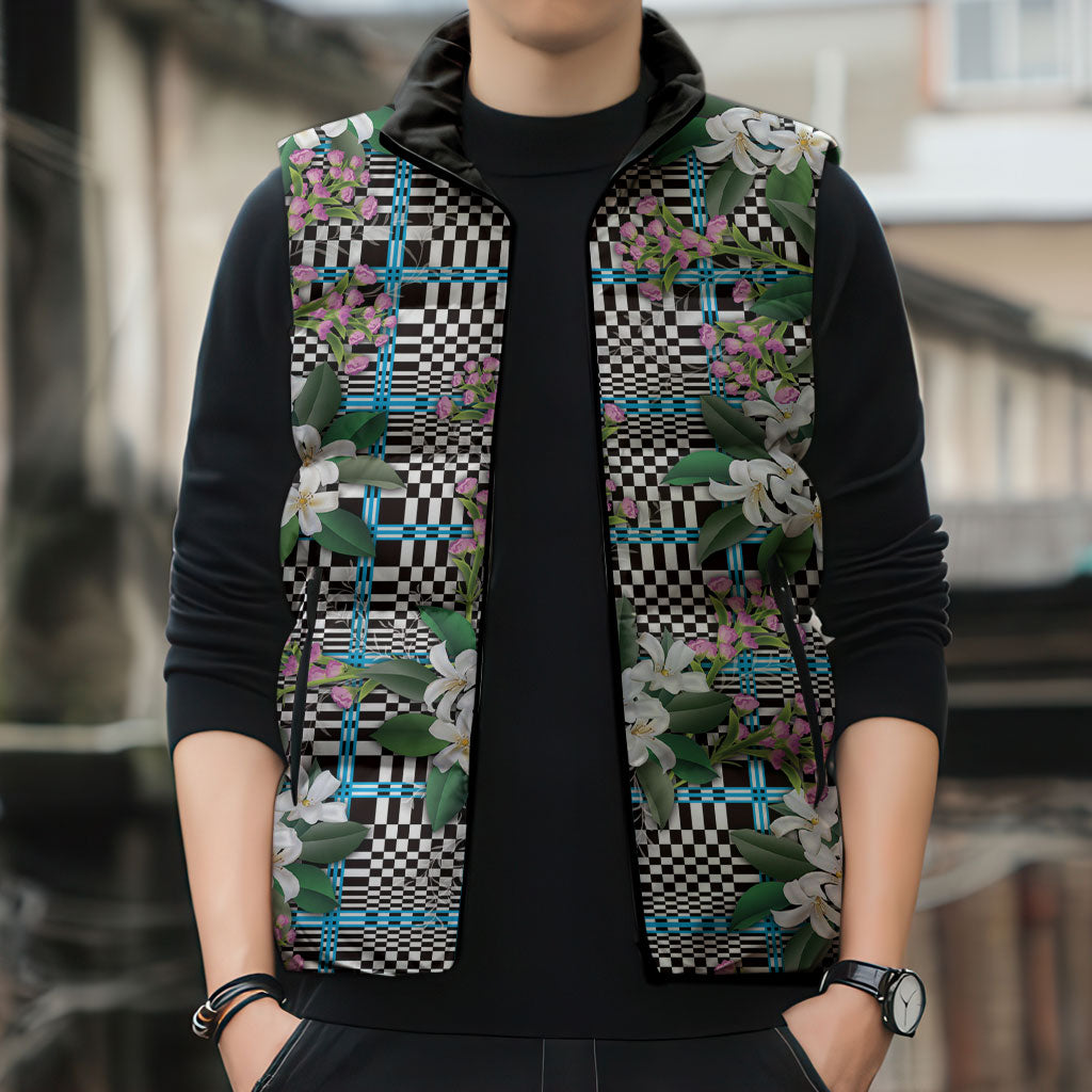 Blue Binakol Motifs With Jasminum Sambac Sleeveless Puffer Jacket Mabuhay Philippines Festival DT05 - Polynesian Pride