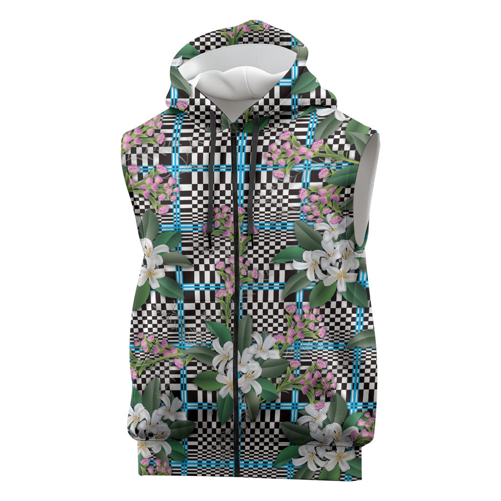 Blue Binakol Motifs With Jasminum Sambac Sleeveless Zip Hoodie Mabuhay Philippines Festival DT05 Blue - Polynesian Pride