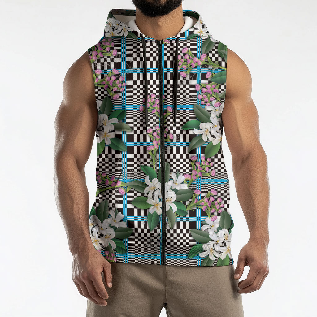 Blue Binakol Motifs With Jasminum Sambac Sleeveless Zip Hoodie Mabuhay Philippines Festival DT05 - Polynesian Pride