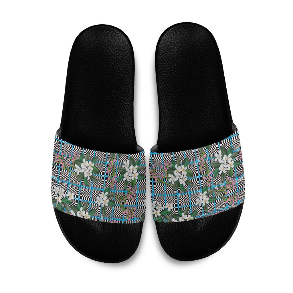 Blue Binakol Motifs With Jasminum Sambac Slide Sandals Mabuhay Philippines Festival DT05 Blue - Polynesian Pride