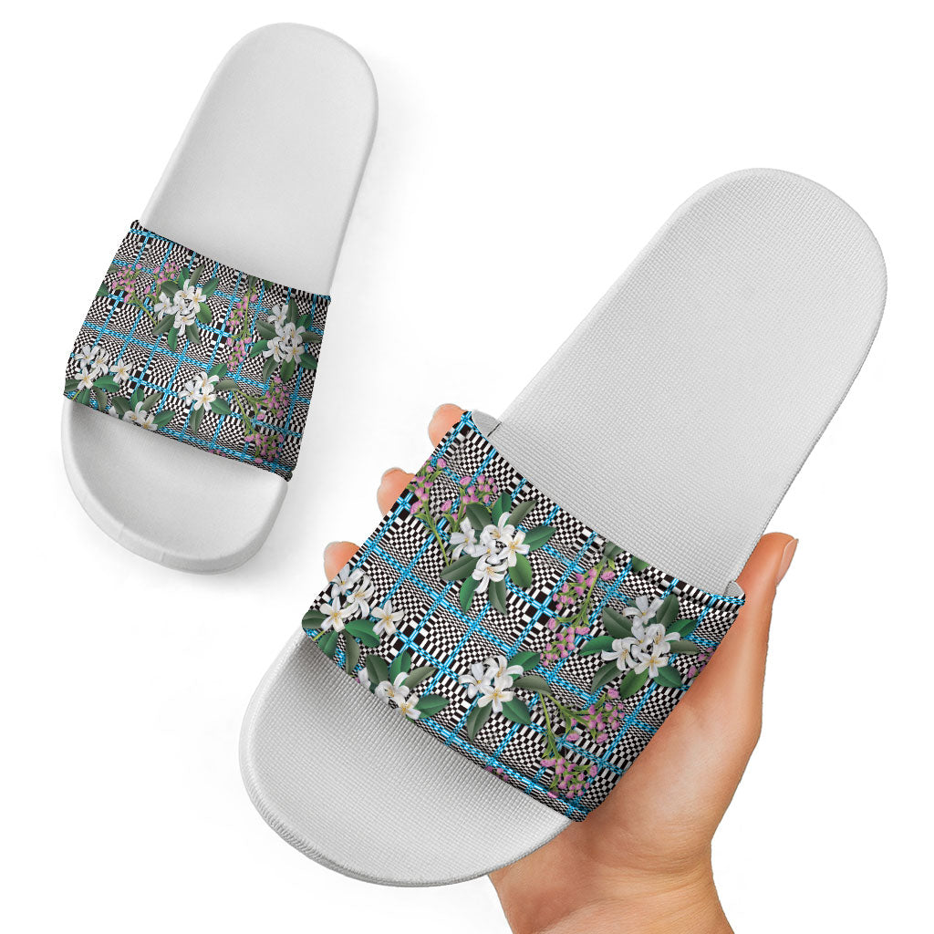 Blue Binakol Motifs With Jasminum Sambac Slide Sandals Mabuhay Philippines Festival DT05 - Polynesian Pride