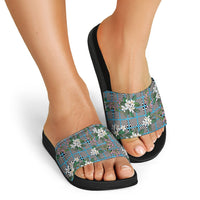 Blue Binakol Motifs With Jasminum Sambac Slide Sandals Mabuhay Philippines Festival DT05 - Polynesian Pride