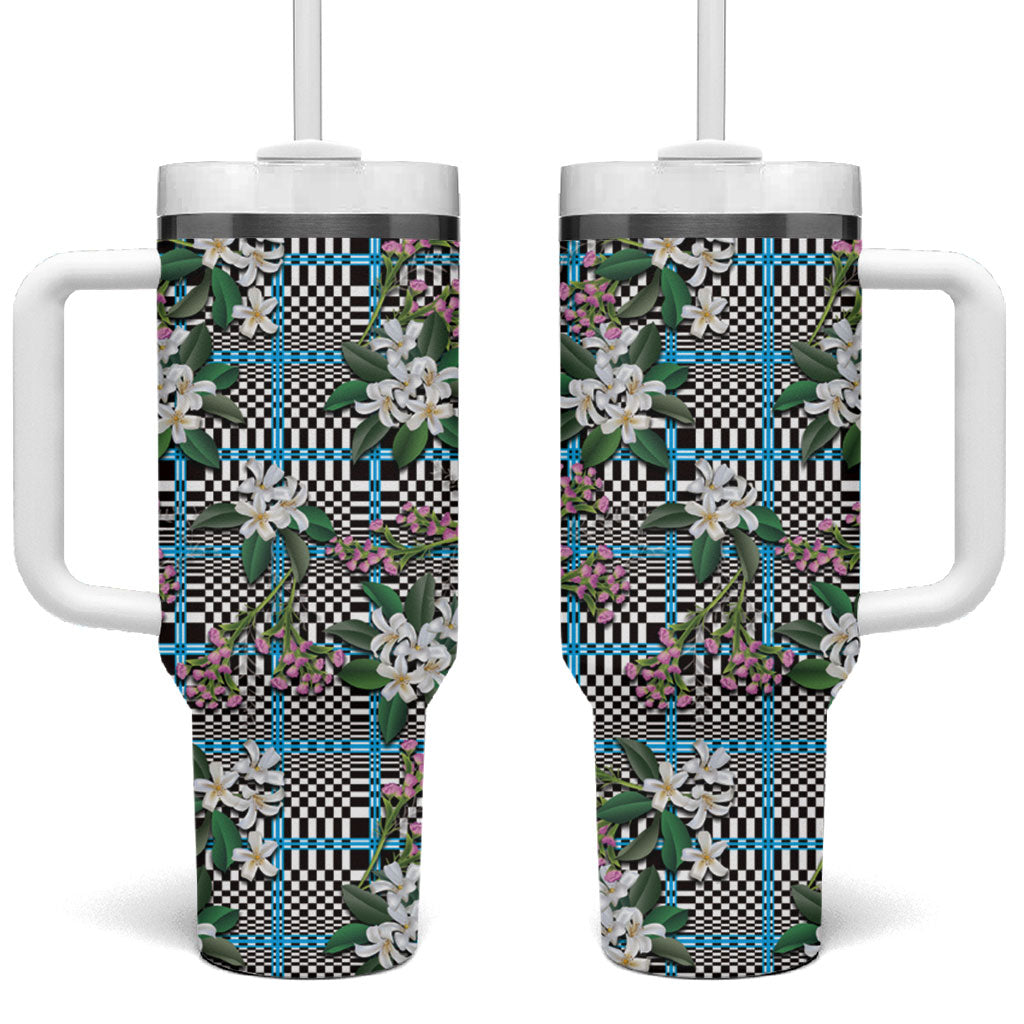 Blue Binakol Motifs With Jasminum Sambac Tumbler With Handle Mabuhay Philippines Festival DT05 One Size: 40 oz Blue - Polynesian Pride