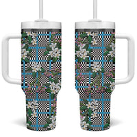 Blue Binakol Motifs With Jasminum Sambac Tumbler With Handle Mabuhay Philippines Festival DT05 One Size: 40 oz Blue - Polynesian Pride
