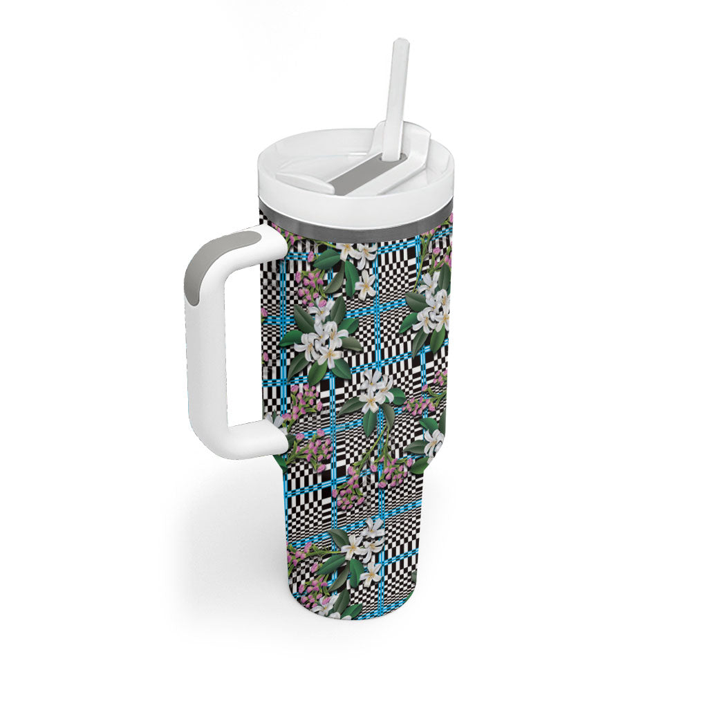Blue Binakol Motifs With Jasminum Sambac Tumbler With Handle Mabuhay Philippines Festival DT05 - Polynesian Pride