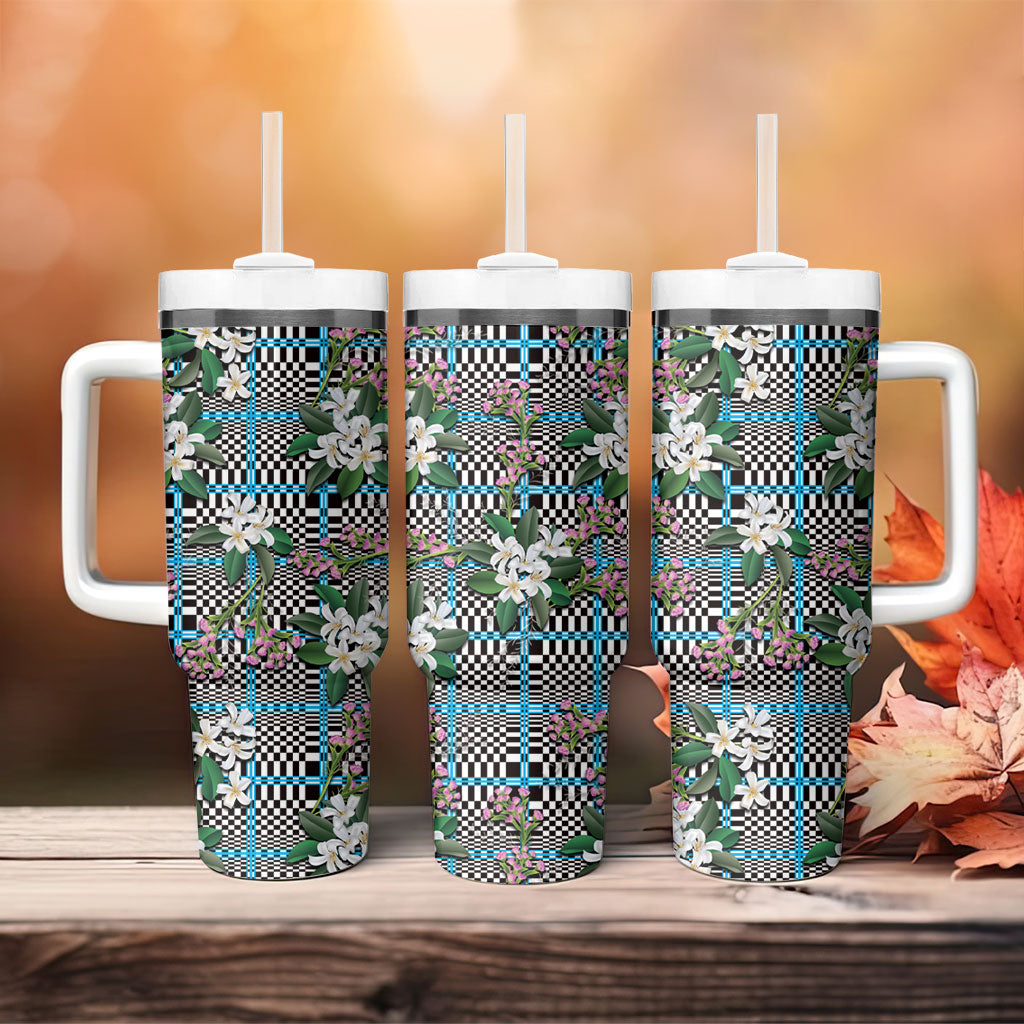 Blue Binakol Motifs With Jasminum Sambac Tumbler With Handle Mabuhay Philippines Festival DT05 - Polynesian Pride