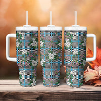 Blue Binakol Motifs With Jasminum Sambac Tumbler With Handle Mabuhay Philippines Festival DT05 - Polynesian Pride