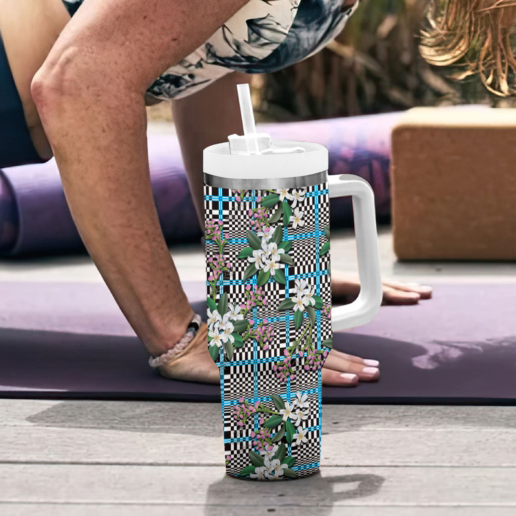 Blue Binakol Motifs With Jasminum Sambac Tumbler With Handle Mabuhay Philippines Festival DT05 - Polynesian Pride
