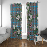Blue Binakol Motifs With Jasminum Sambac Window Curtain Mabuhay Philippines Festival DT05 With Grommets Blue - Polynesian Pride