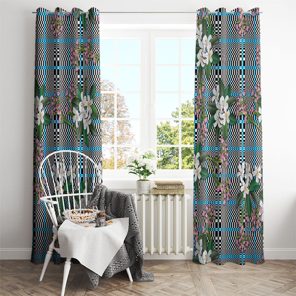 Blue Binakol Motifs With Jasminum Sambac Window Curtain Mabuhay Philippines Festival DT05 - Polynesian Pride