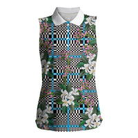 Blue Binakol Motifs With Jasminum Sambac Women Sleeveless Polo Shirt Mabuhay Philippines Festival DT05 Female Blue - Polynesian Pride