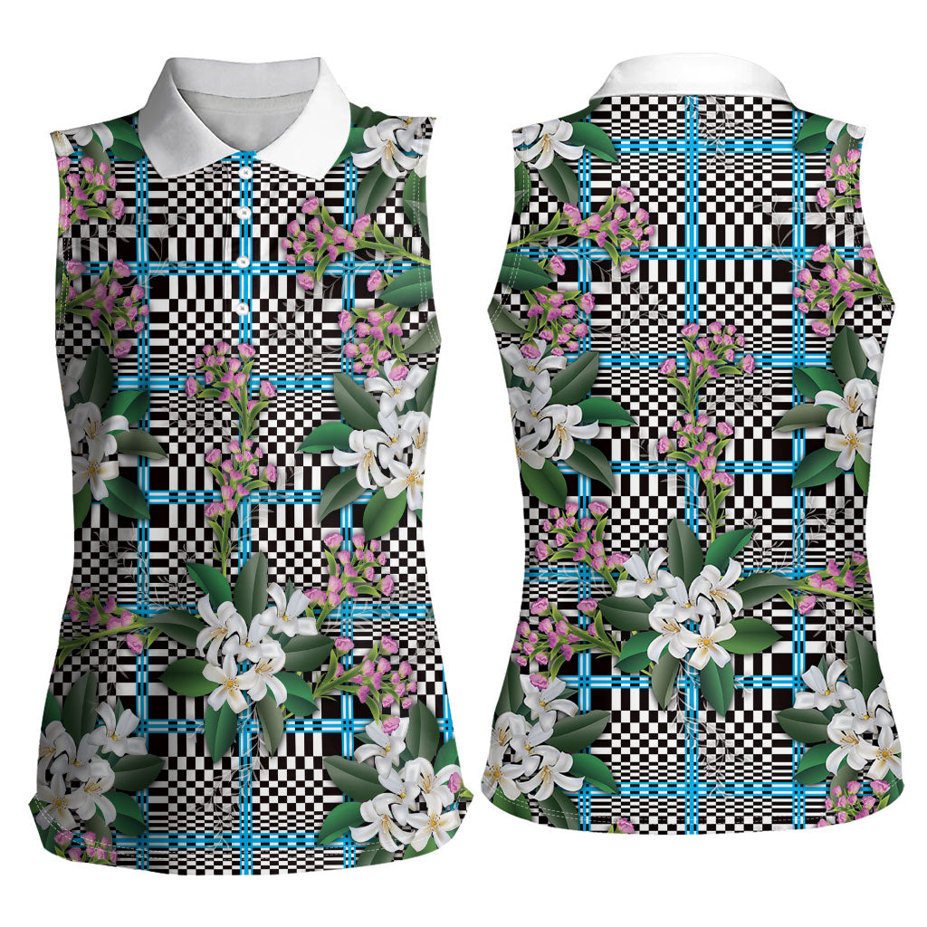 Blue Binakol Motifs With Jasminum Sambac Women Sleeveless Polo Shirt Mabuhay Philippines Festival DT05 - Polynesian Pride