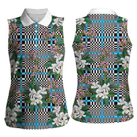 Blue Binakol Motifs With Jasminum Sambac Women Sleeveless Polo Shirt Mabuhay Philippines Festival DT05 - Polynesian Pride