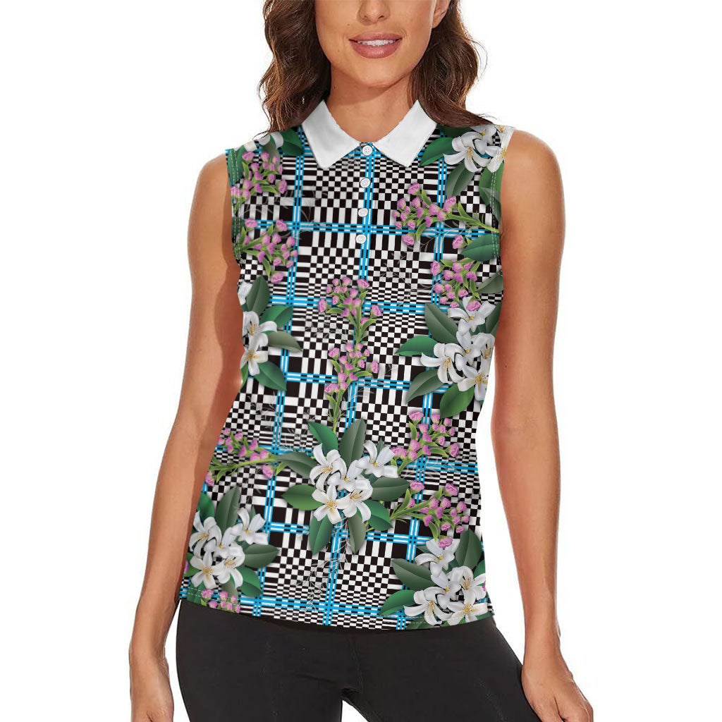 Blue Binakol Motifs With Jasminum Sambac Women Sleeveless Polo Shirt Mabuhay Philippines Festival DT05 - Polynesian Pride