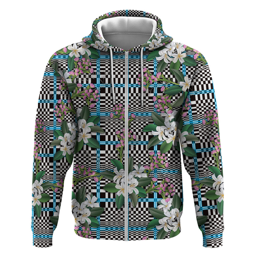 Blue Binakol Motifs With Jasminum Sambac Zip Hoodie Mabuhay Philippines Festival DT05 Zip Hoodie Blue - Polynesian Pride