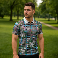 Blue Binakol Motifs With Jasminum Sambac Zipper Polo Shirt Mabuhay Philippines Festival DT05 - Polynesian Pride