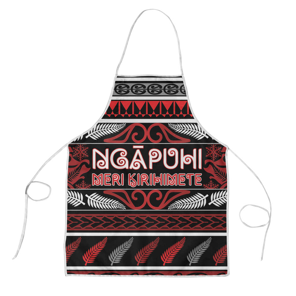 Ngapuhi Aotearoa Meri Kirihimete Apron Maori Silver Fern Koru Tribal Pattern DT05 Red - Polynesian Pride