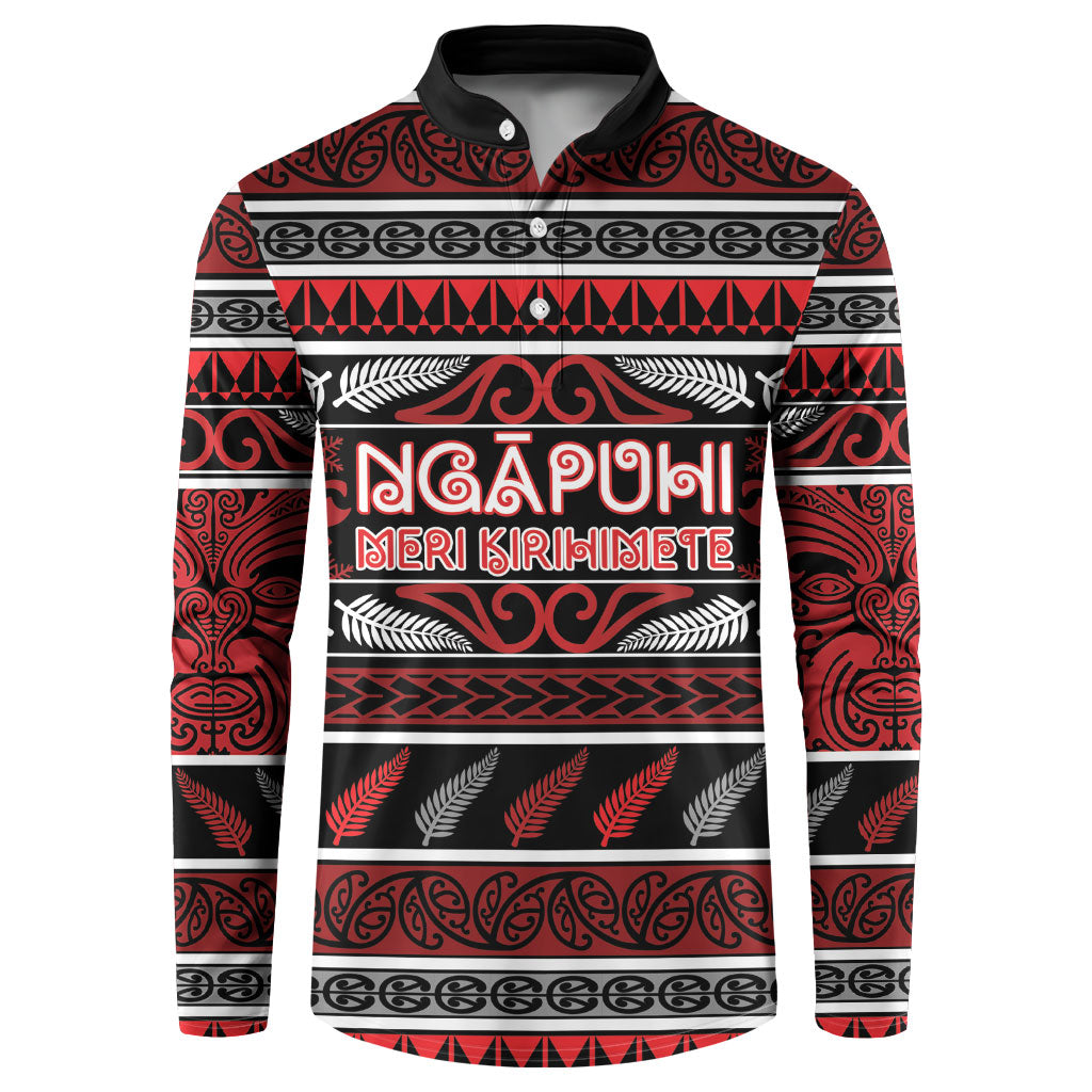 Personalised Ngapuhi Aotearoa Meri Kirihimete Button Sweatshirt Maori Silver Fern Koru Tribal Pattern