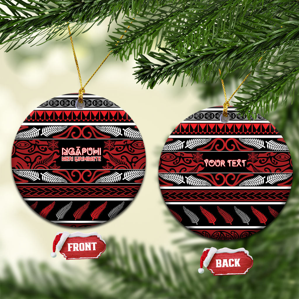 Personalised Ngapuhi Aotearoa Meri Kirihimete Ceramic Ornament Maori Silver Fern Koru Tribal Pattern DT05 Circle Red - Polynesian Pride