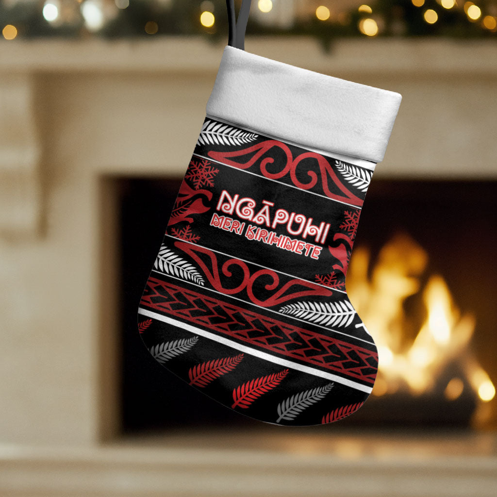 Personalised Ngapuhi Aotearoa Meri Kirihimete Christmas Stocking Maori Silver Fern Koru Tribal Pattern DT05 Set of 2 Red - Polynesian Pride
