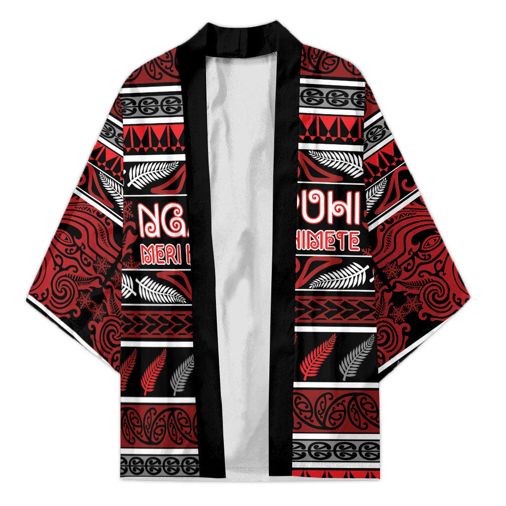 Personalised Ngapuhi Aotearoa Meri Kirihimete Kimono Maori Silver Fern Koru Tribal Pattern DT05 Unisex Red - Polynesian Pride