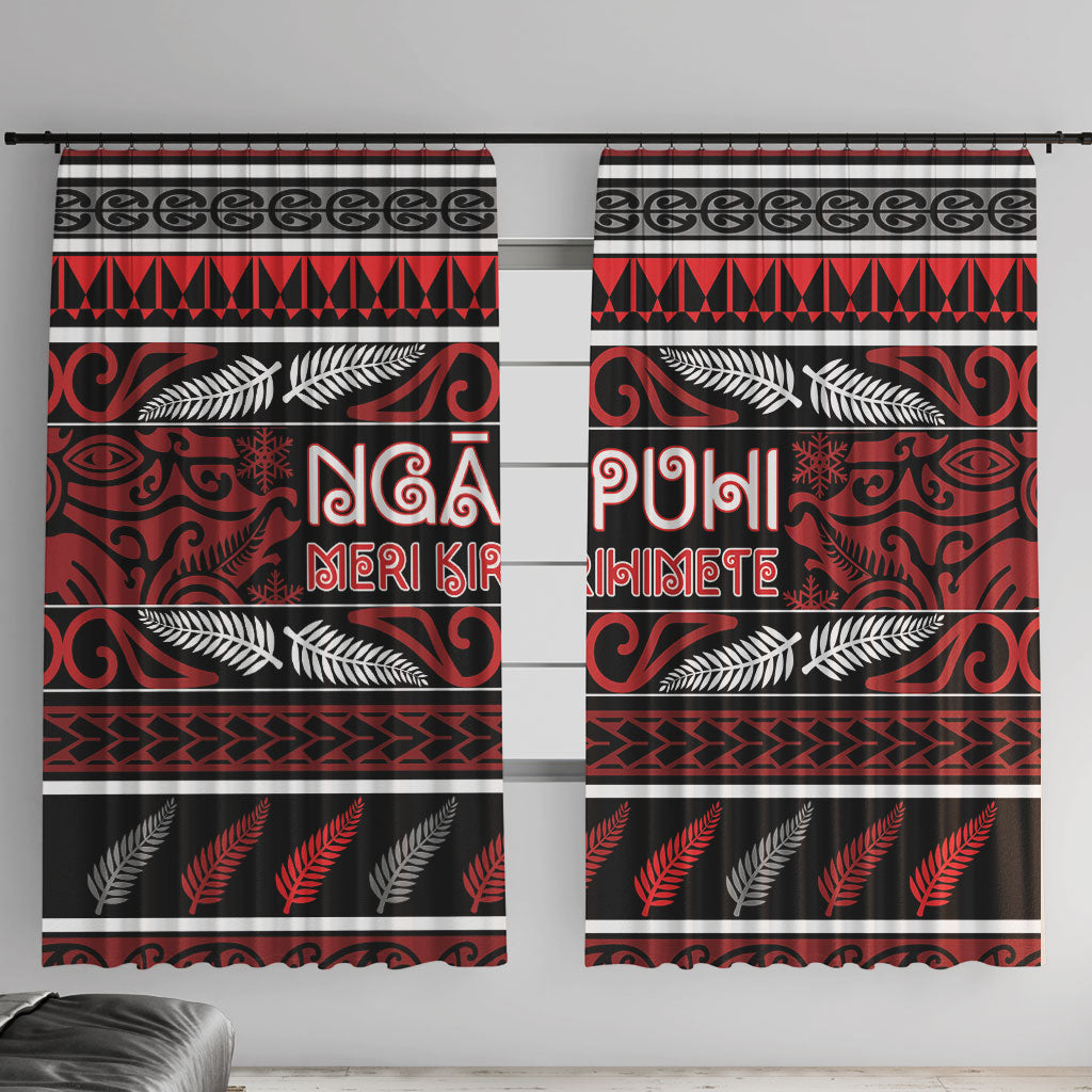 Ngapuhi Aotearoa Meri Kirihimete Window Curtain Maori Silver Fern Koru Tribal Pattern