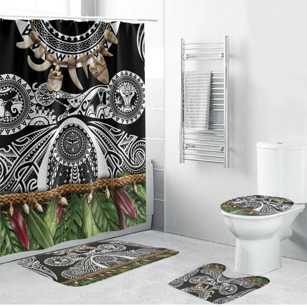 Polynesia Maui Black Tattoo Inspired Bathroom Set Tropical Leaf Skirt Costume DT05 Bathroom Set (4 pcs) Black - Polynesian Pride